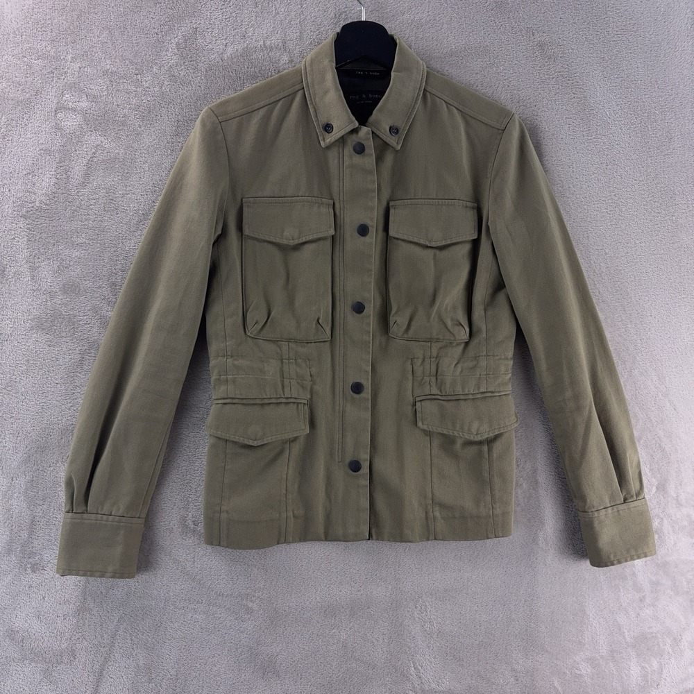 Rag & Bone M65 Field Jacket Womens Size 0 Green Utility Button Front Pockets‎